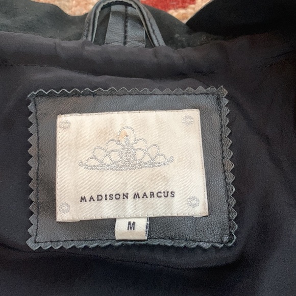 MADISON MARCUS Designer Genuine leather black ruffle pleated jacket M Nordstrom - Picture 9 of 11